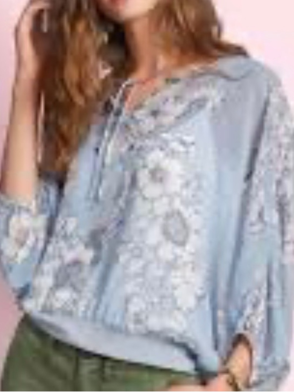 CAbi Light Blue Floral Peasant Tunic